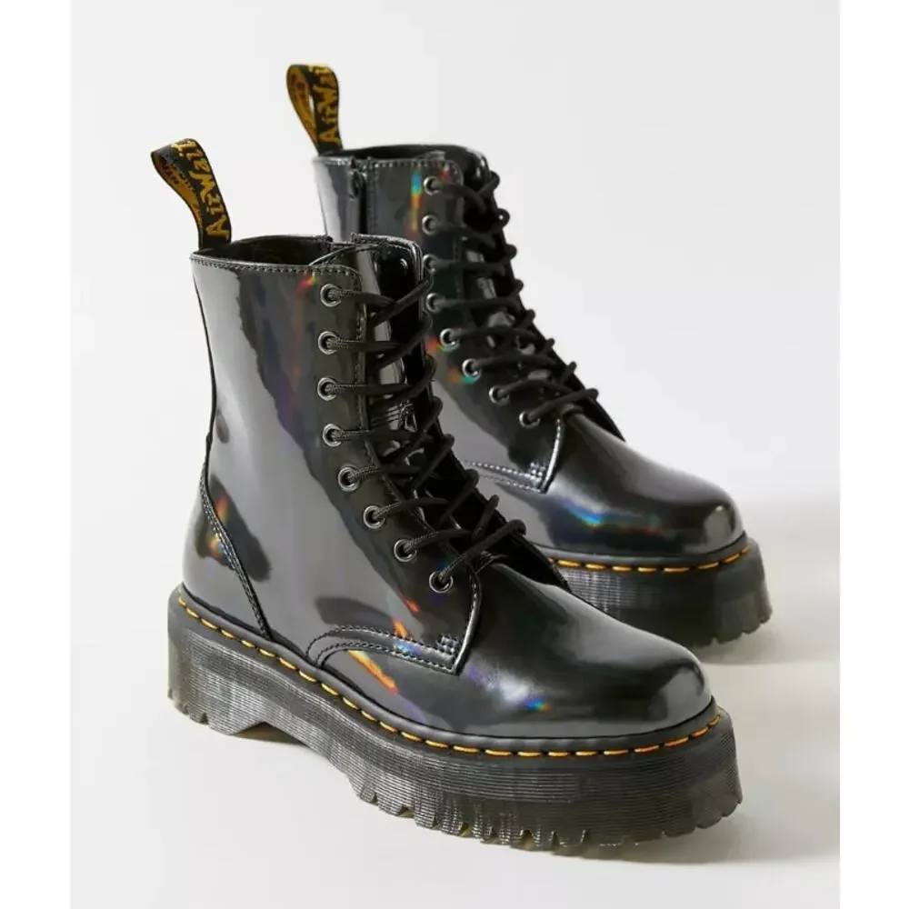 New Doc Dr. Martens Jadon Hologram Black Gray Leather Platform Boot Size Mens 11